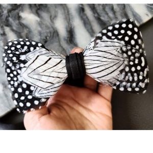 NEW Dot Pattern Natural Feather Evening Bow Tie
